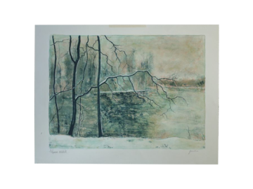 Litografia na tkanym papierze, Bernard Gantner, Lac Hivernal Aux Voges, lata 70