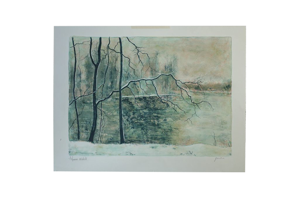 Litografia na tkanym papierze, Bernard Gantner, Lac Hivernal Aux Voges, lata 70