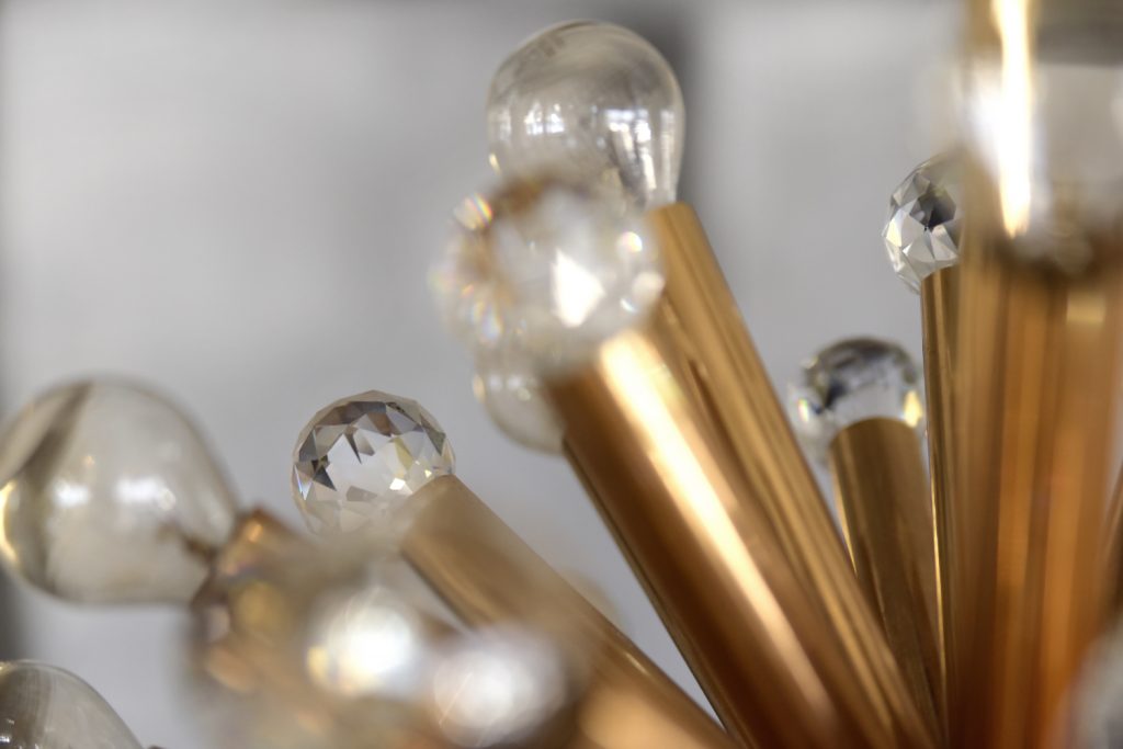 Mosiężna lampa sputnik z kryształami Swarovski, Ernst Palme, Niemcy, lata 60