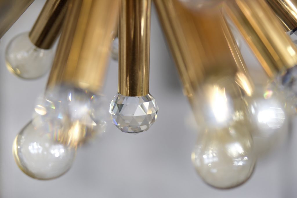 Mosiężna lampa sputnik z kryształami Swarovski, Ernst Palme, Niemcy, lata 60