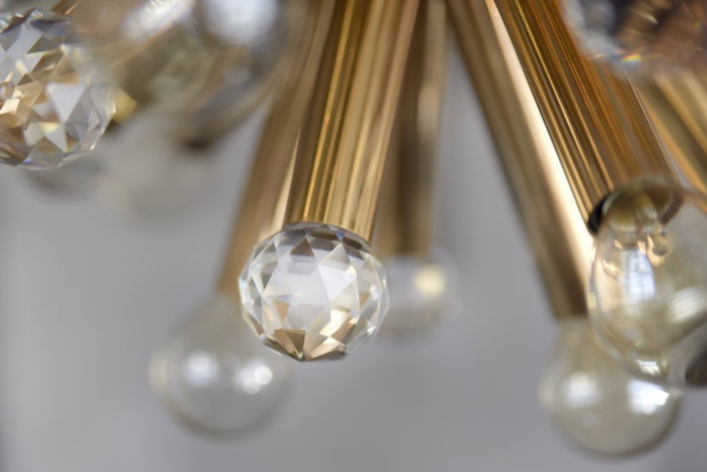 Mosiężna lampa sputnik z kryształami Swarovski, Ernst Palme, Niemcy, lata 60