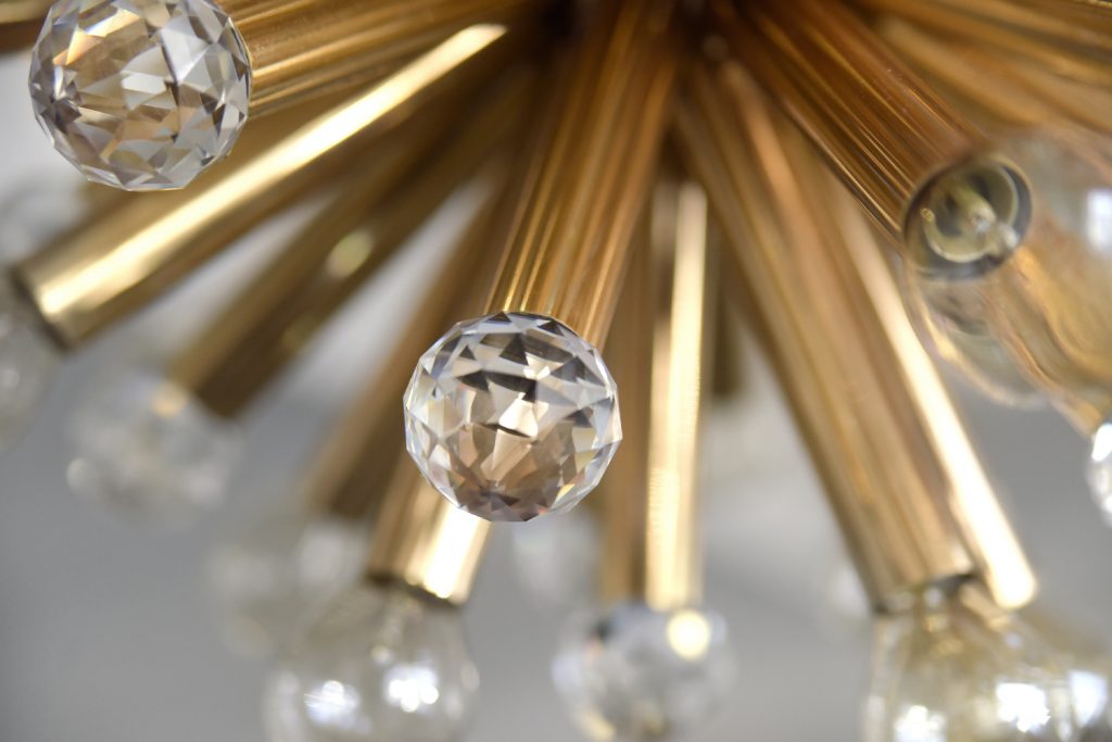 Mosiężna lampa sputnik z kryształami Swarovski, Ernst Palme, Niemcy, lata 60