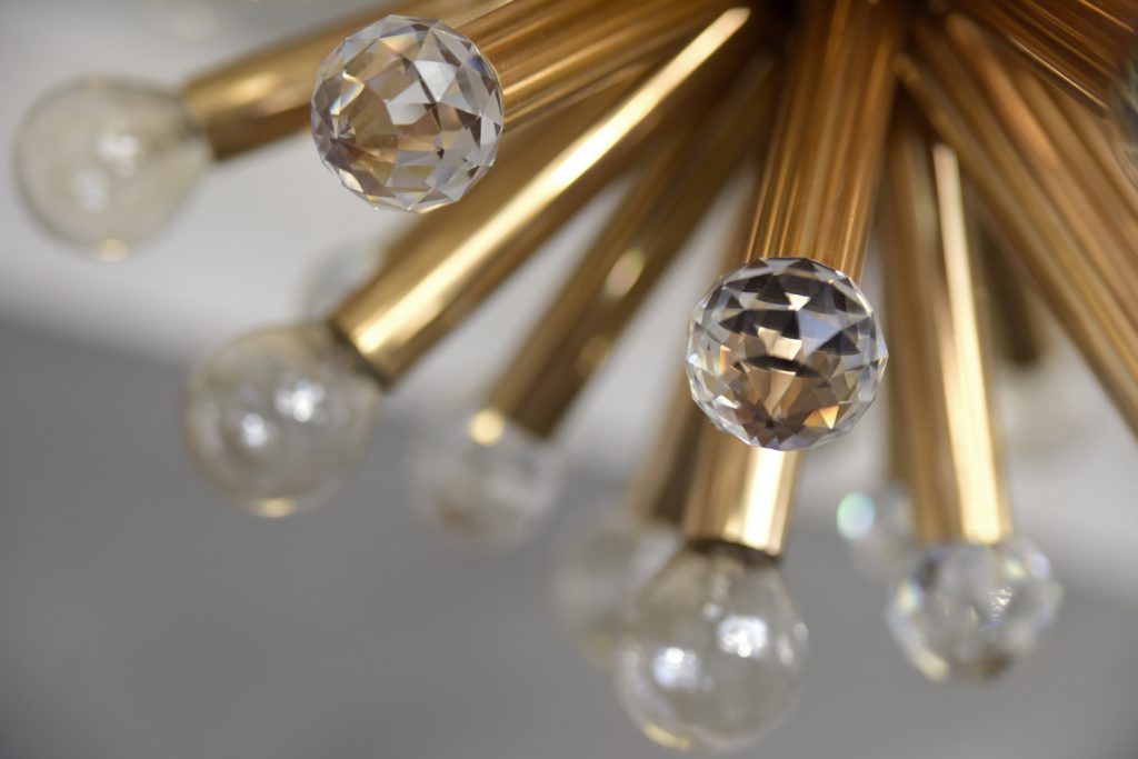 Mosiężna lampa sputnik z kryształami Swarovski, Ernst Palme, Niemcy, lata 60