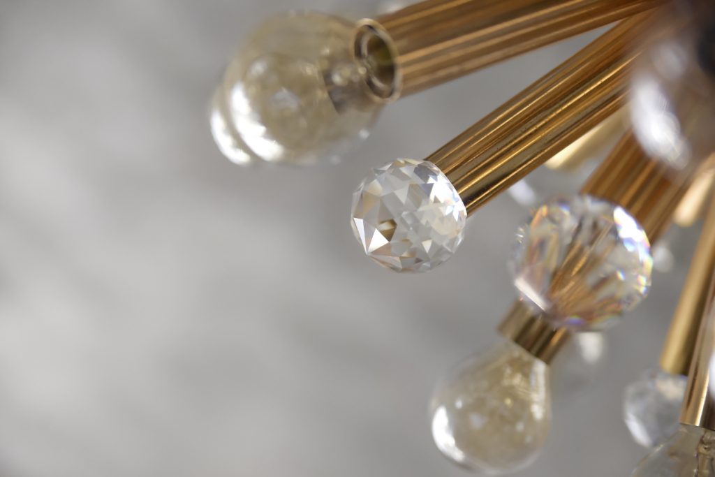 Mosiężna lampa sputnik z kryształami Swarovski, Ernst Palme, Niemcy, lata 60