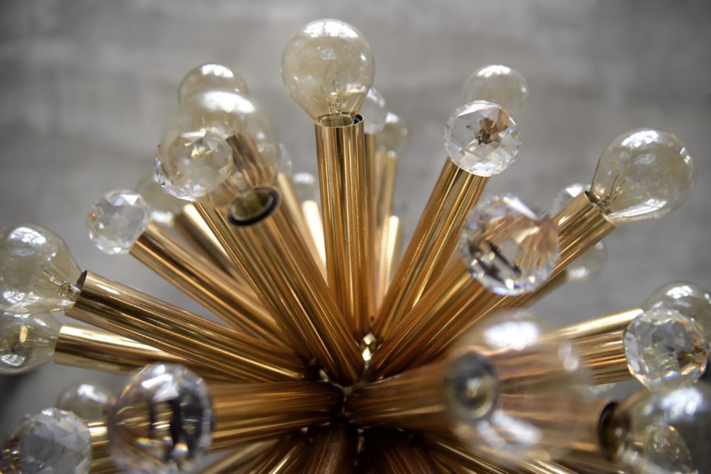 Mosiężna lampa sputnik z kryształami Swarovski, Ernst Palme, Niemcy, lata 60