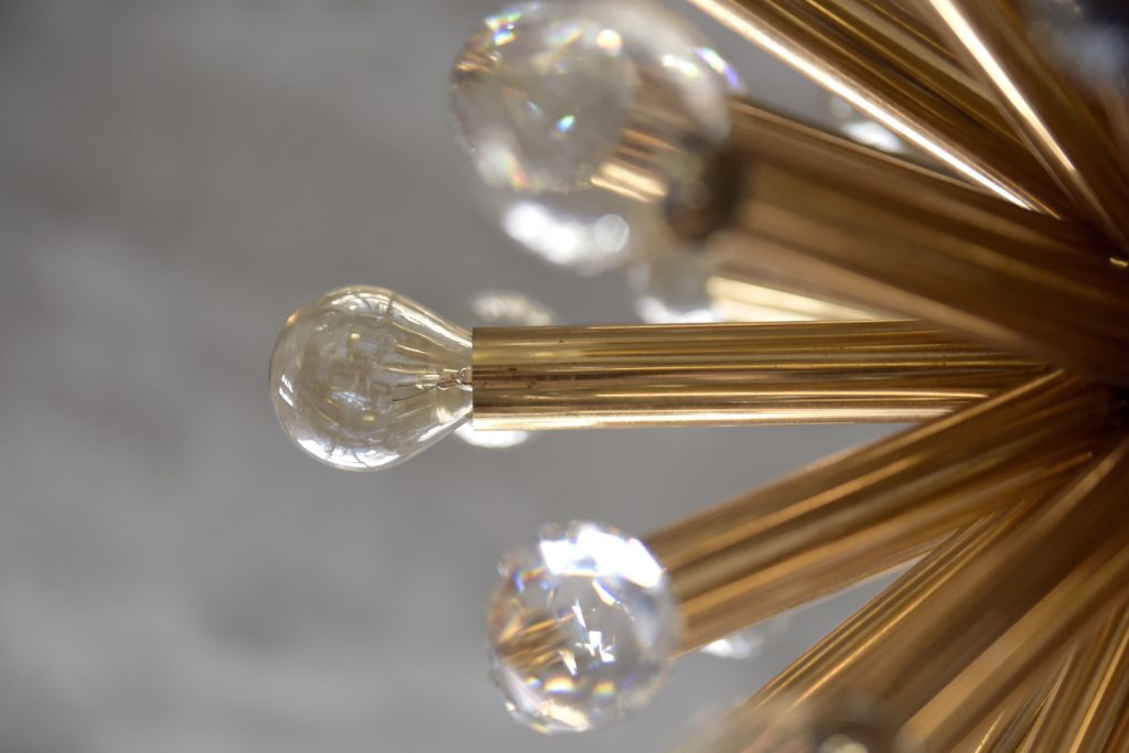 Mosiężna lampa sputnik z kryształami Swarovski, Ernst Palme, Niemcy, lata 60