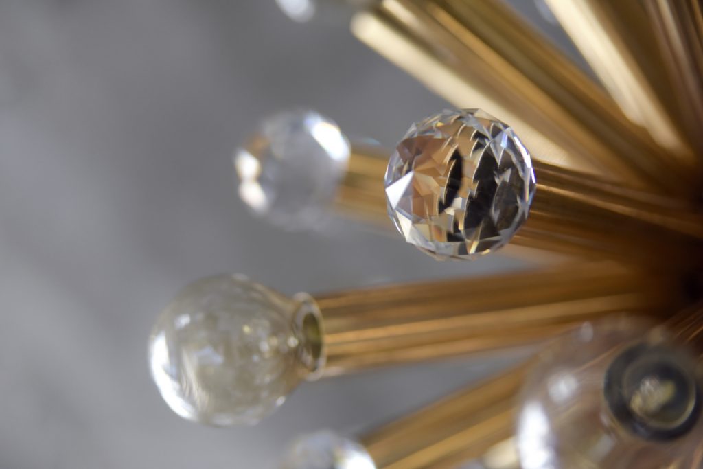 Mosiężna lampa sputnik z kryształami Swarovski, Ernst Palme, Niemcy, lata 60
