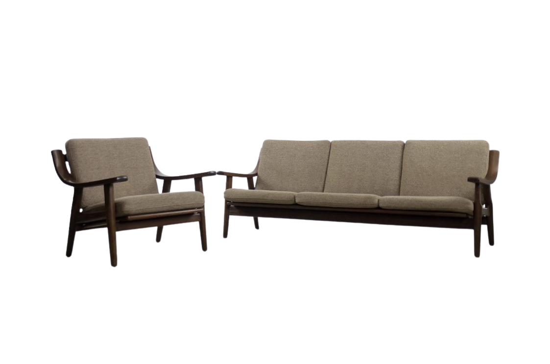 Komplet wypoczynkowy sofa + fotel GE-530, proj. Hans J. Wegner dla Getama, Dania, lata 60