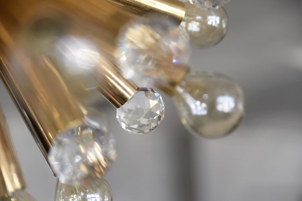 Mosiężna lampa sputnik z kryształami Swarovski, Ernst Palme, Niemcy, lata 60