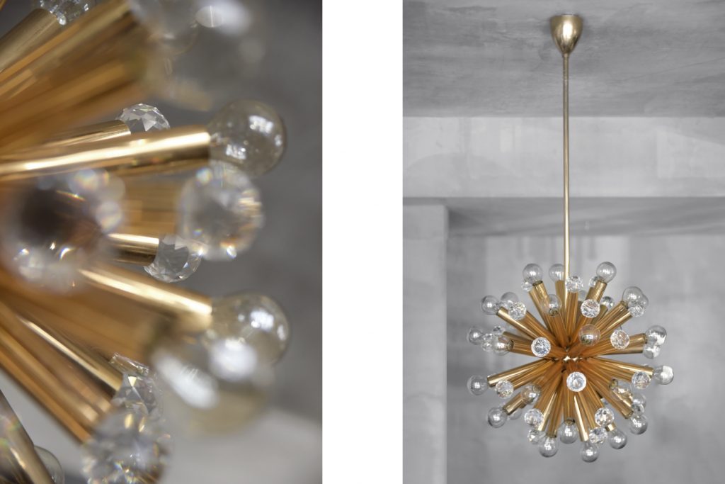 Mosiężna lampa sputnik z kryształami Swarovski, Ernst Palme, Niemcy, lata 60