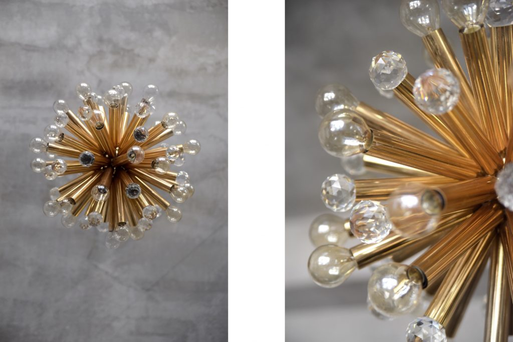 Mosiężna lampa sputnik z kryształami Swarovski, Ernst Palme, Niemcy, lata 60