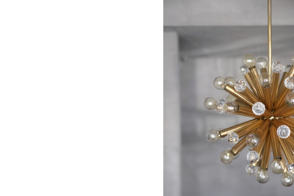 Mosiężna lampa sputnik z kryształami Swarovski, Ernst Palme, Niemcy, lata 60