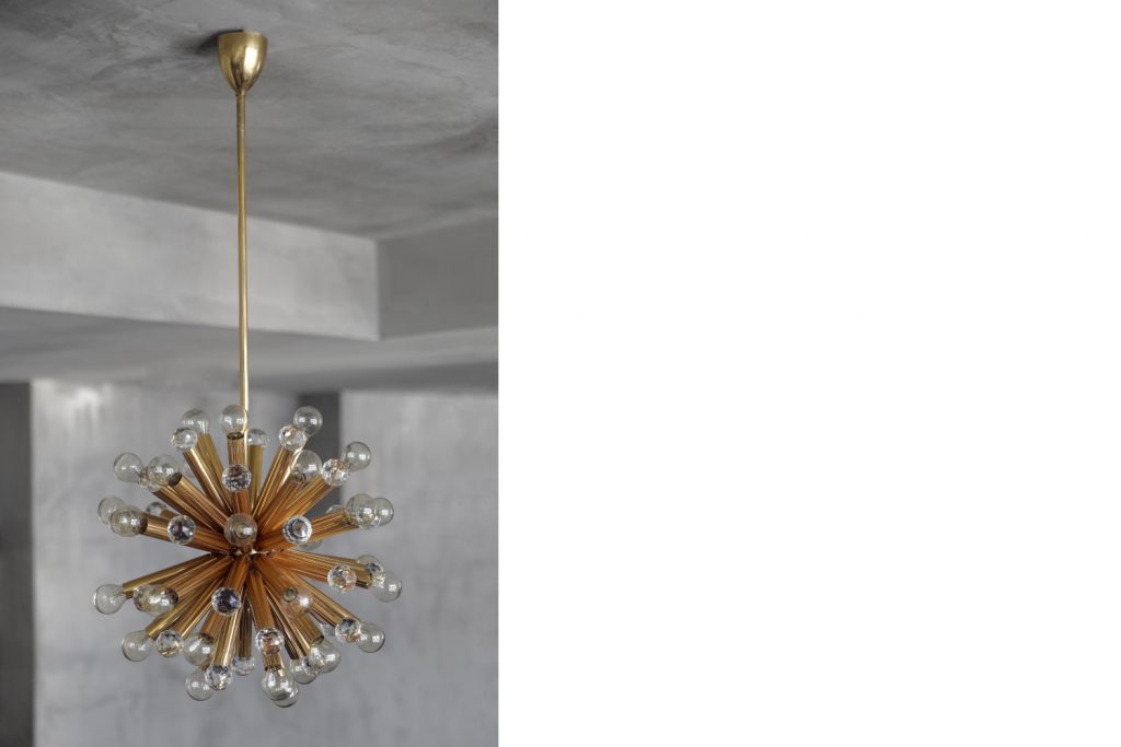 Mosiężna lampa sputnik z kryształami Swarovski, Ernst Palme, Niemcy, lata 60
