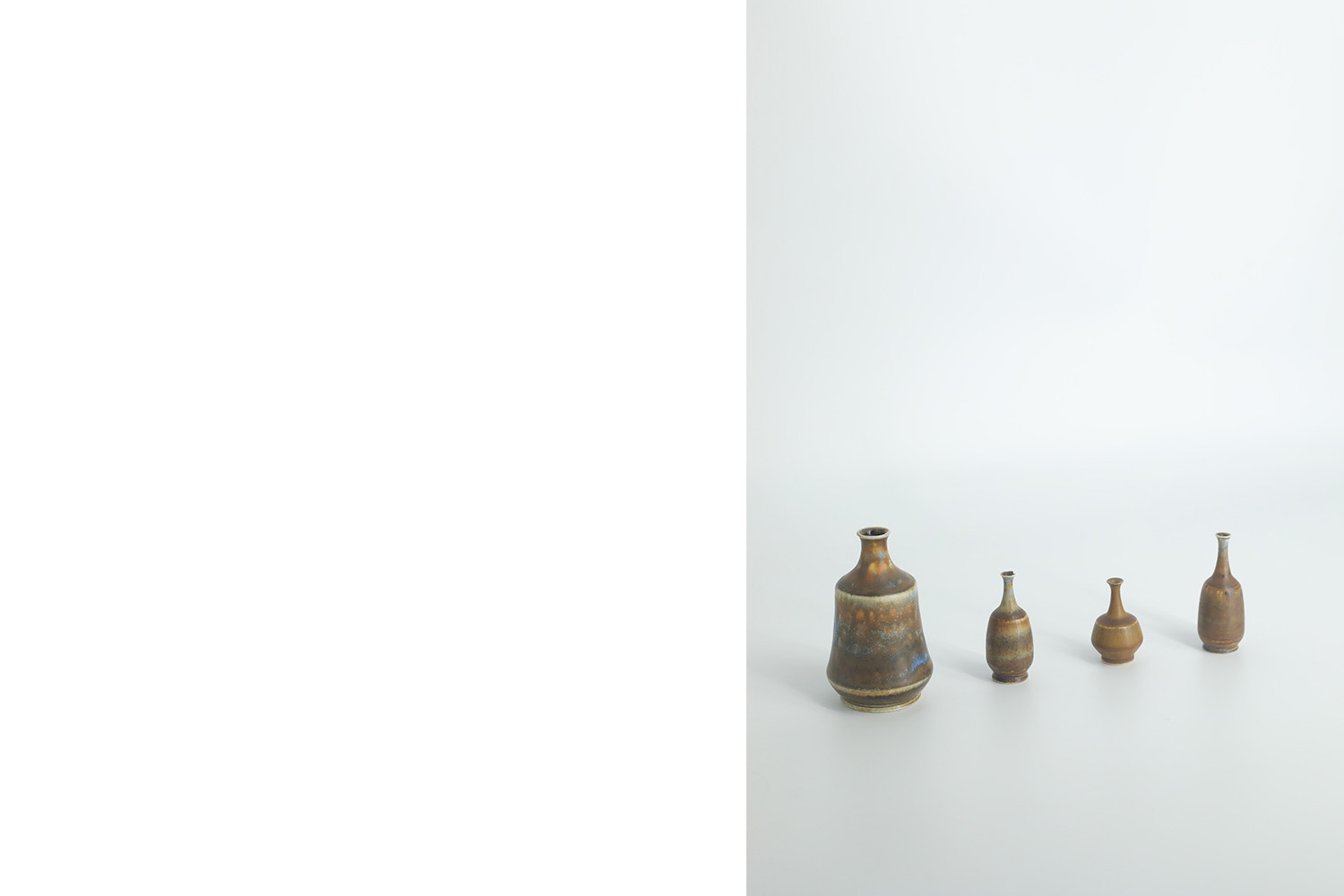 Komplet 4 brązowych wazonów ceramicznych, proj. Gunnar Borg, Höganäs Keramik, Szwecja, lata 60