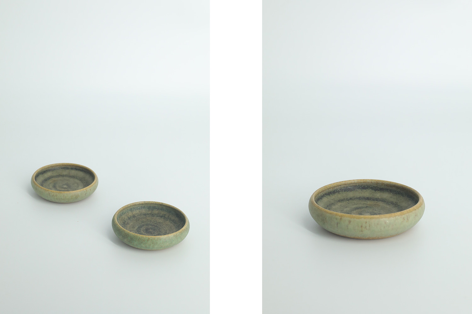 Komplet 2 piaskowo-zielonych misek ceramicznych, proj. Gunnar Borg, Gunnars Keramik Höganäs, Szwecja, lata 60