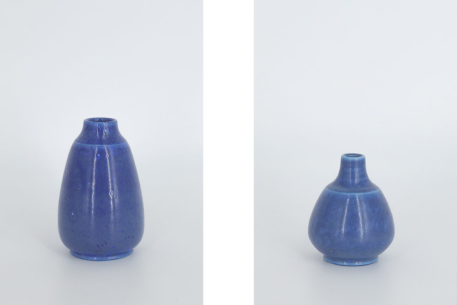 Komplet 3 niebieskich szkliwionych wazonów ceramicznych, proj. Gunnar Borg, Gunnars Keramik Höganäs, Szwecja, lata 60