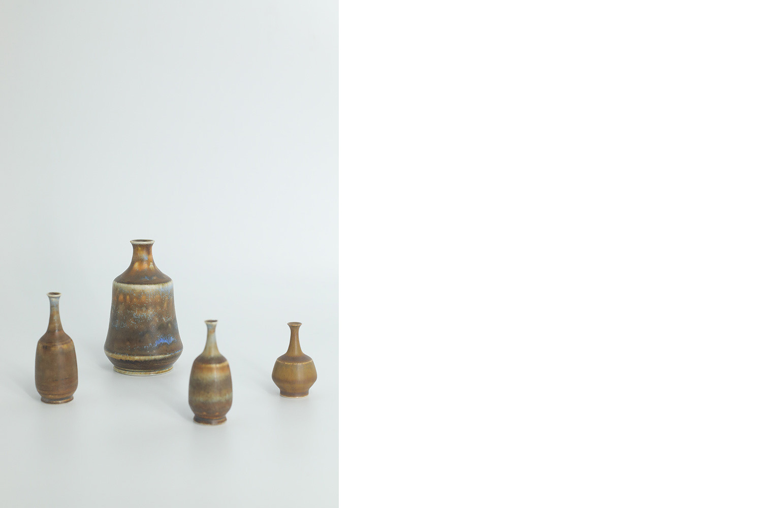 Komplet 4 brązowych wazonów ceramicznych, proj. Gunnar Borg, Höganäs Keramik, Szwecja, lata 60