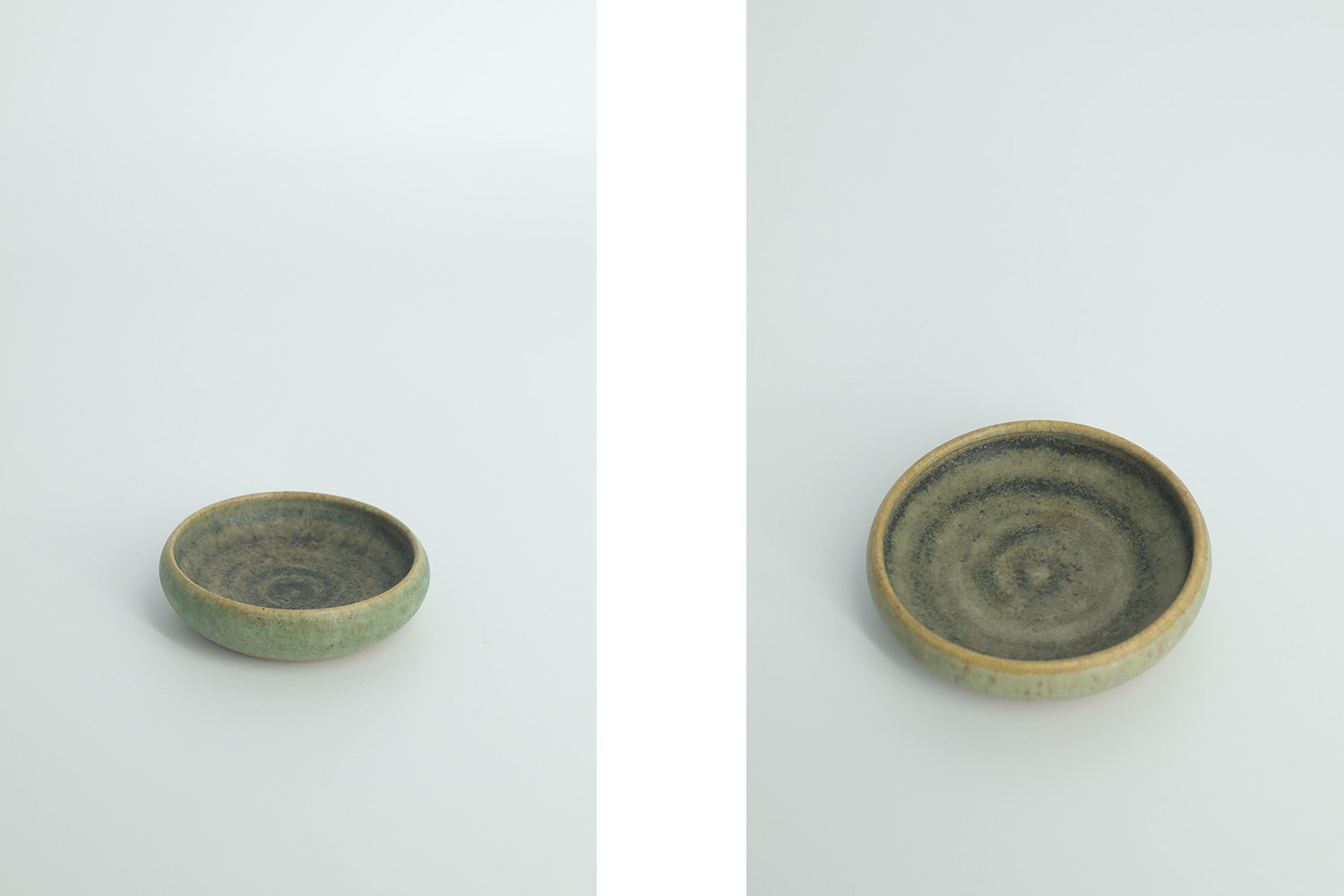 Komplet 2 piaskowo-zielonych misek ceramicznych, proj. Gunnar Borg, Gunnars Keramik Höganäs, Szwecja, lata 60