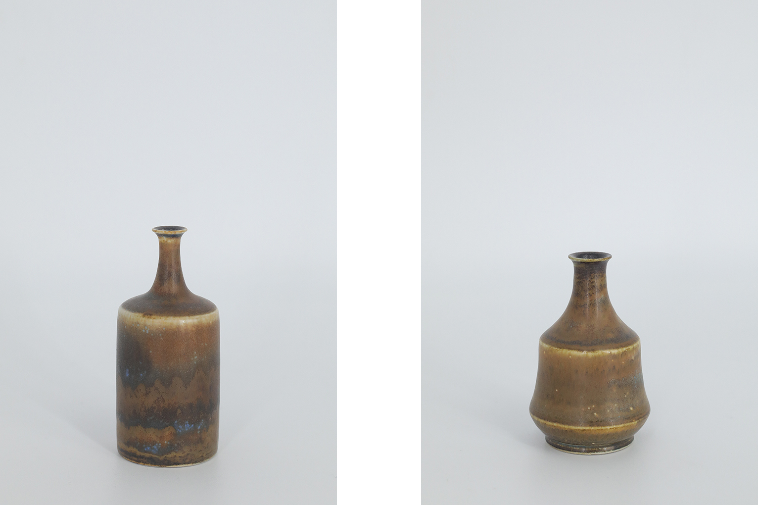 Komplet 3 ziemisto-brązowych wazonów ceramicznych, proj. Gunnar Borg, Höganäs Keramik, Szwecja, lata 60