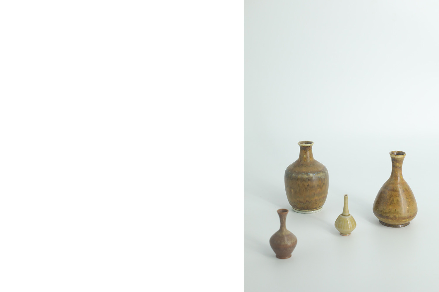 Komplet 4 brązowych wazonów ceramicznych, proj. Gunnar Borg, Höganäs Keramik, Szwecja, lata 60