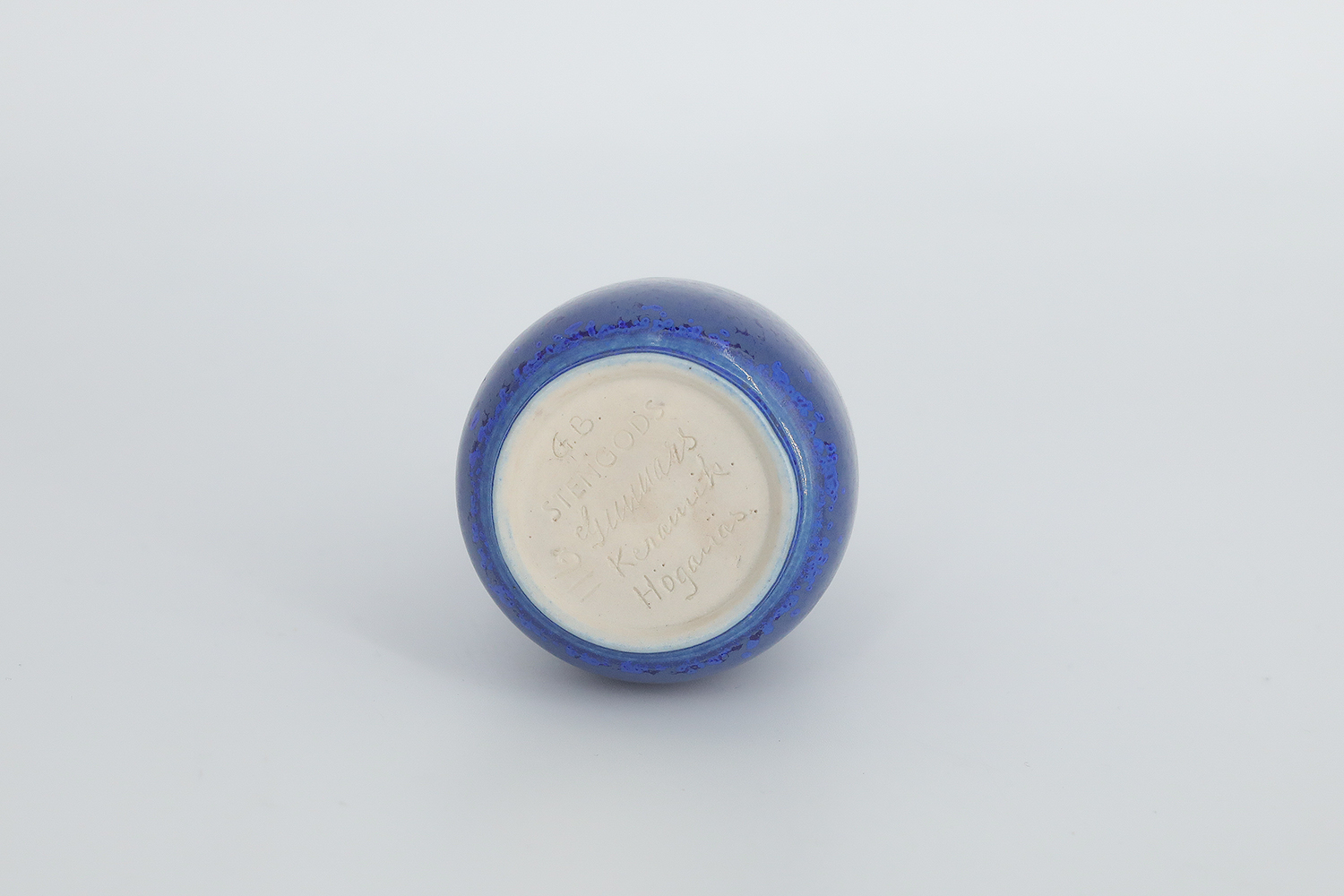 Komplet 3 niebieskich szkliwionych wazonów ceramicznych, proj. Gunnar Borg, Gunnars Keramik Höganäs, Szwecja, lata 60
