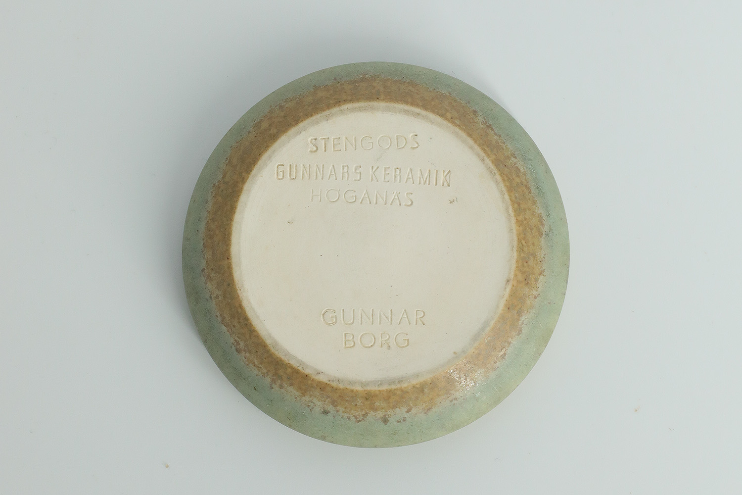Komplet 2 piaskowo-zielonych misek ceramicznych, proj. Gunnar Borg, Gunnars Keramik Höganäs, Szwecja, lata 60