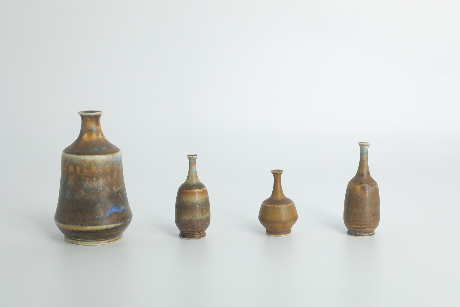 Komplet 4 brązowych wazonów ceramicznych, proj. Gunnar Borg, Höganäs Keramik, Szwecja, lata 60