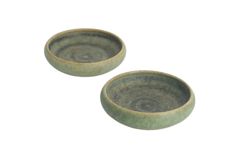 Komplet 2 piaskowo-zielonych misek ceramicznych, proj. Gunnar Borg, Gunnars Keramik Höganäs, Szwecja, lata 60