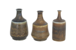 Komplet 3 ziemisto-brązowych wazonów ceramicznych, proj. Gunnar Borg, Höganäs Keramik, Szwecja, lata 60