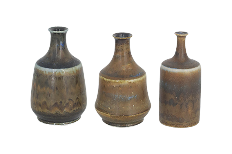 Komplet 3 ziemisto-brązowych wazonów ceramicznych, proj. Gunnar Borg, Höganäs Keramik, Szwecja, lata 60