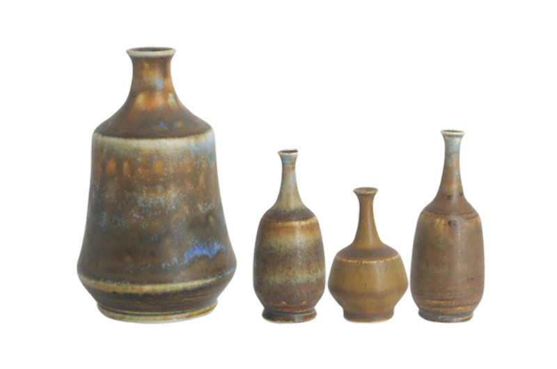 Komplet 4 brązowych wazonów ceramicznych, proj. Gunnar Borg, Höganäs Keramik, Szwecja, lata 60