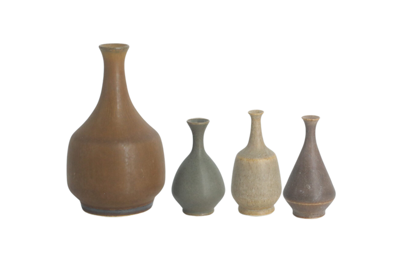 Komplet 4 brązowych wazonów ceramicznych, proj. Gunnar Borg dla Höganäs Keramik, Szwecja, lata 60