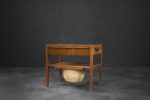 Teak table with drawer and woven basket, Denmark, 1960s
