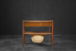 Teak table with drawer and woven basket, Denmark, 1960s
