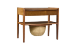 Teak table with drawer and woven basket, Denmark, 1960s
