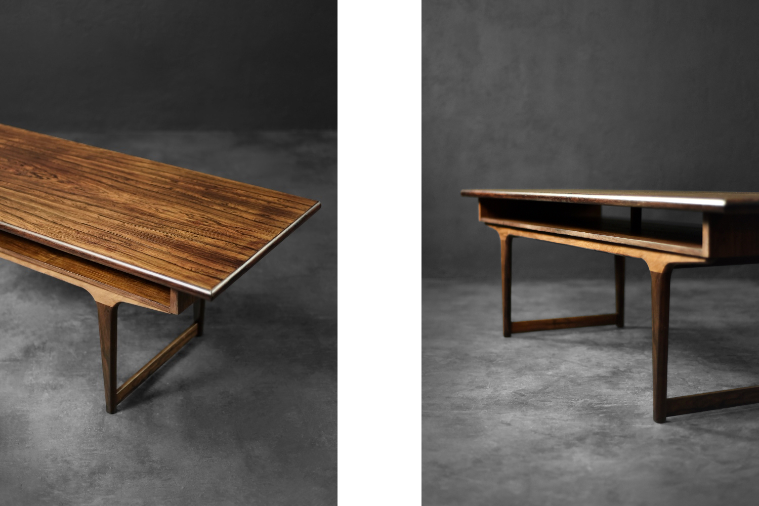 Palisandrowy stolik kawowy z półką, Dania, lata 60