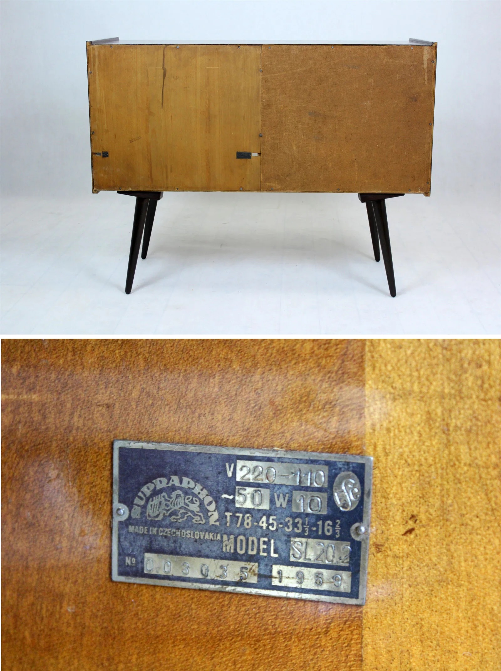 Szafka gramofonowa vintage, Supraphon, Czechosłowacja, lata 50