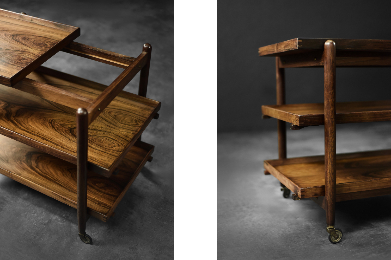 Palisandrowy stolik barowy na kółkach Ph23/2 proj. Poul Hundevad, Dania, lata 60