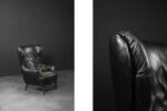 Quilted vintage leather Wing Chair, Denmark, 1960s