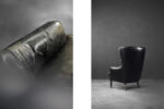 Quilted vintage leather Wing Chair, Denmark, 1960s