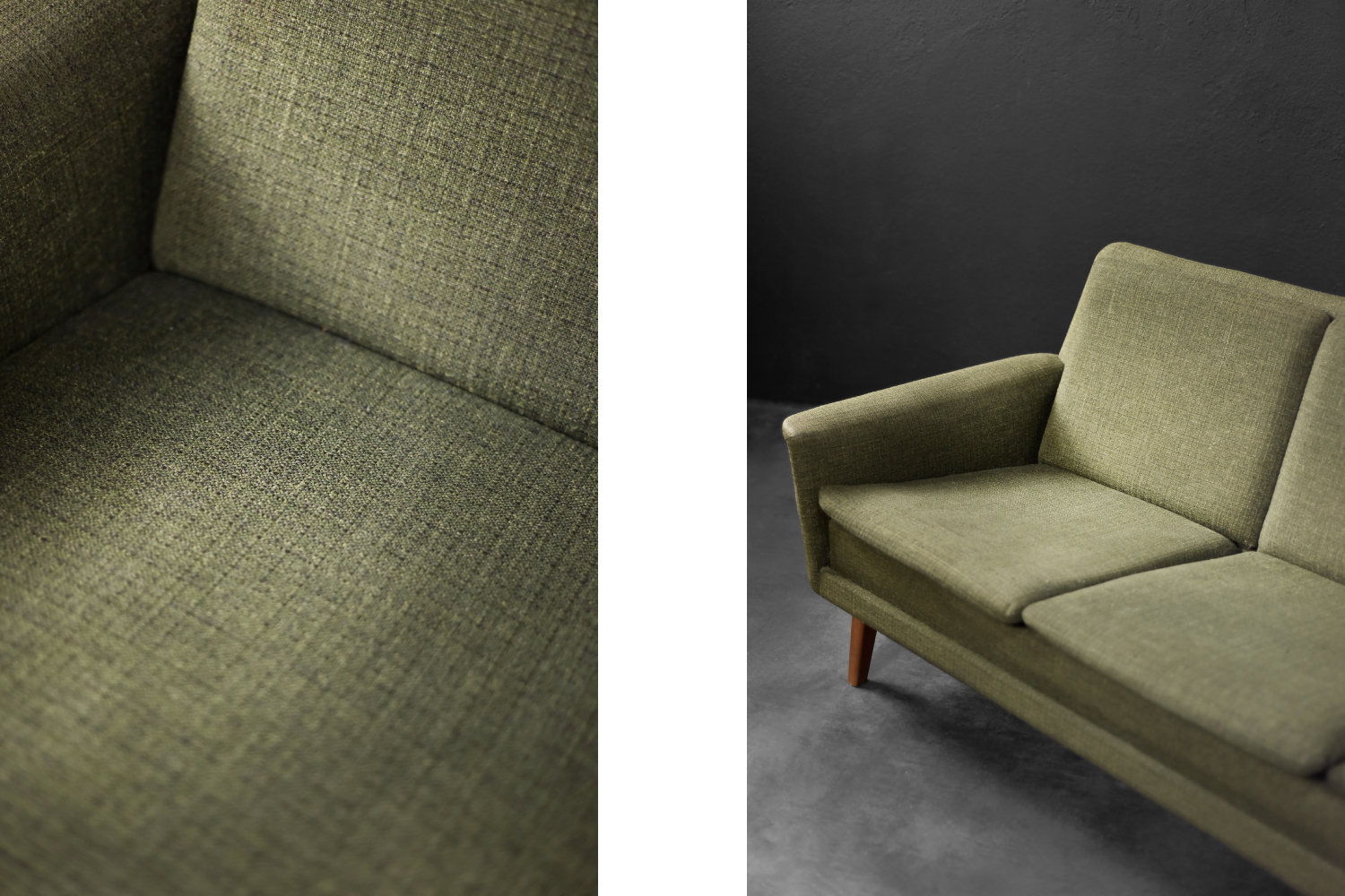 Trzyosobowa zielona sofa, proj. Folke Ohlsson, Fritz Hansen, Dania, lata 60