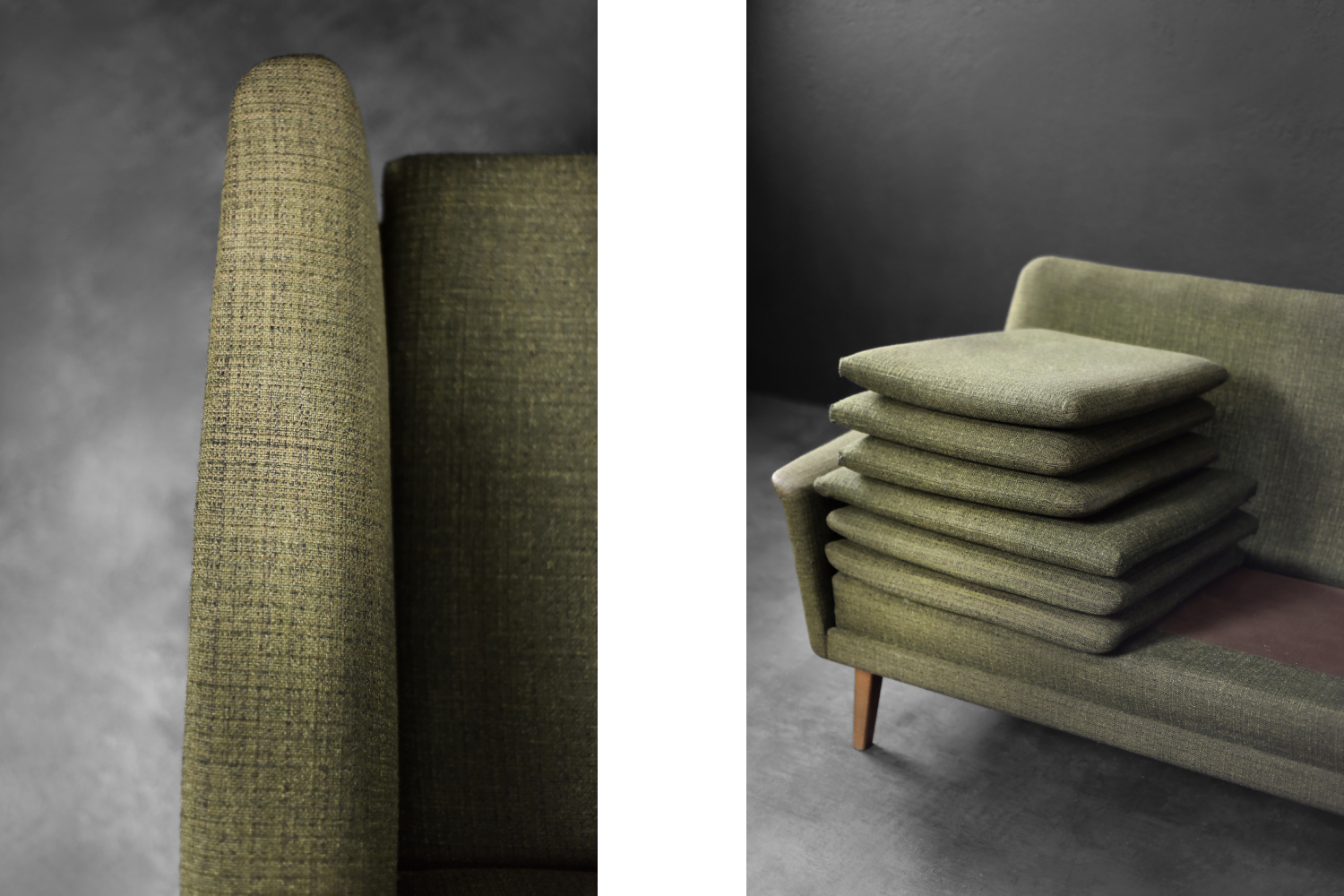 Trzyosobowa zielona sofa, proj. Folke Ohlsson, Fritz Hansen, Dania, lata 60