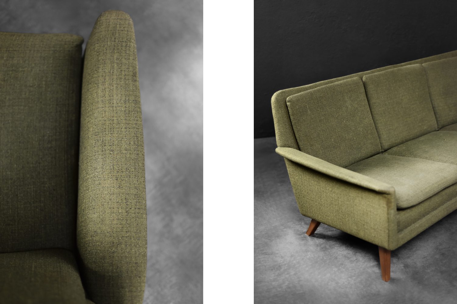 Trzyosobowa zielona sofa, proj. Folke Ohlsson, Fritz Hansen, Dania, lata 60