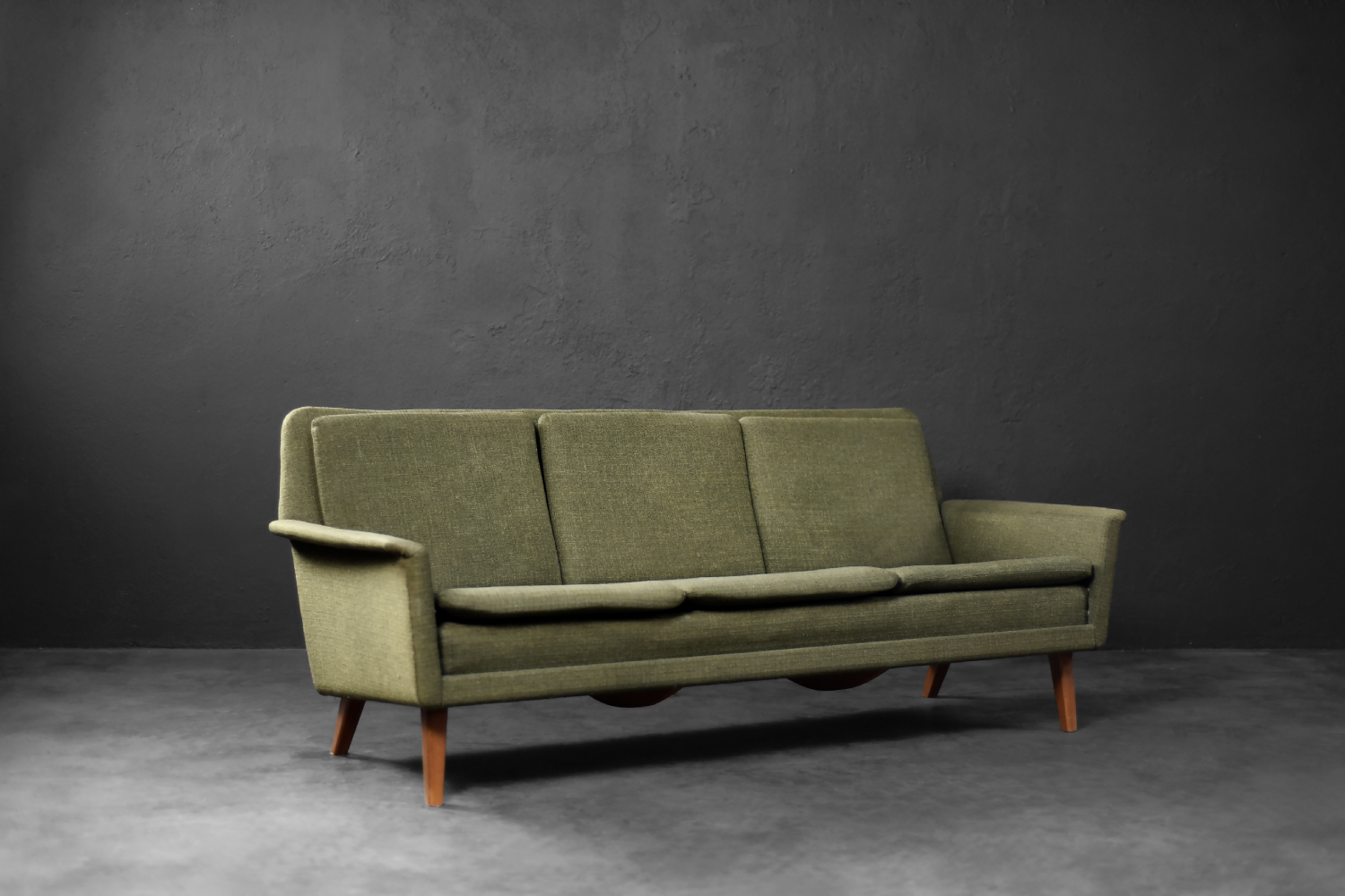 Trzyosobowa zielona sofa, proj. Folke Ohlsson, Fritz Hansen, Dania, lata 60