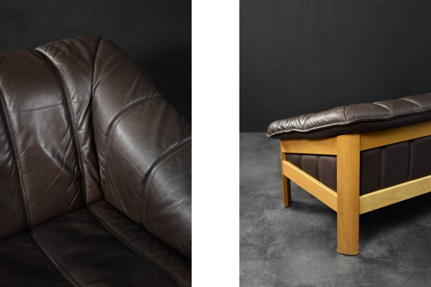Vintage two-seater leather sofa, Denmark, 1970s