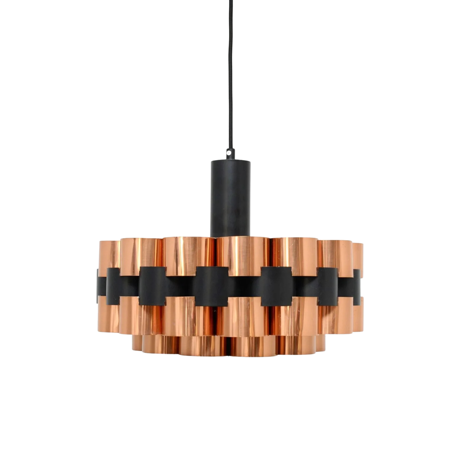 Miedziana lampa proj. Werner Schou dla Coronell Elektro, lata 70