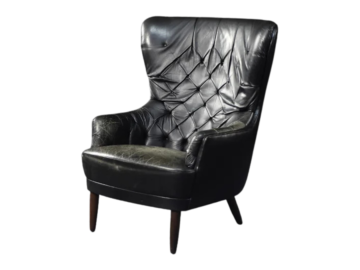 Pikowany fotel skórzany vintage Wing Chair, Dania, lata 60