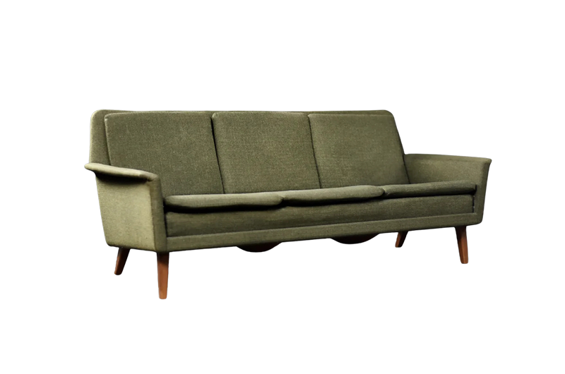 Trzyosobowa zielona sofa, proj. Folke Ohlsson, Fritz Hansen, Dania, lata 60