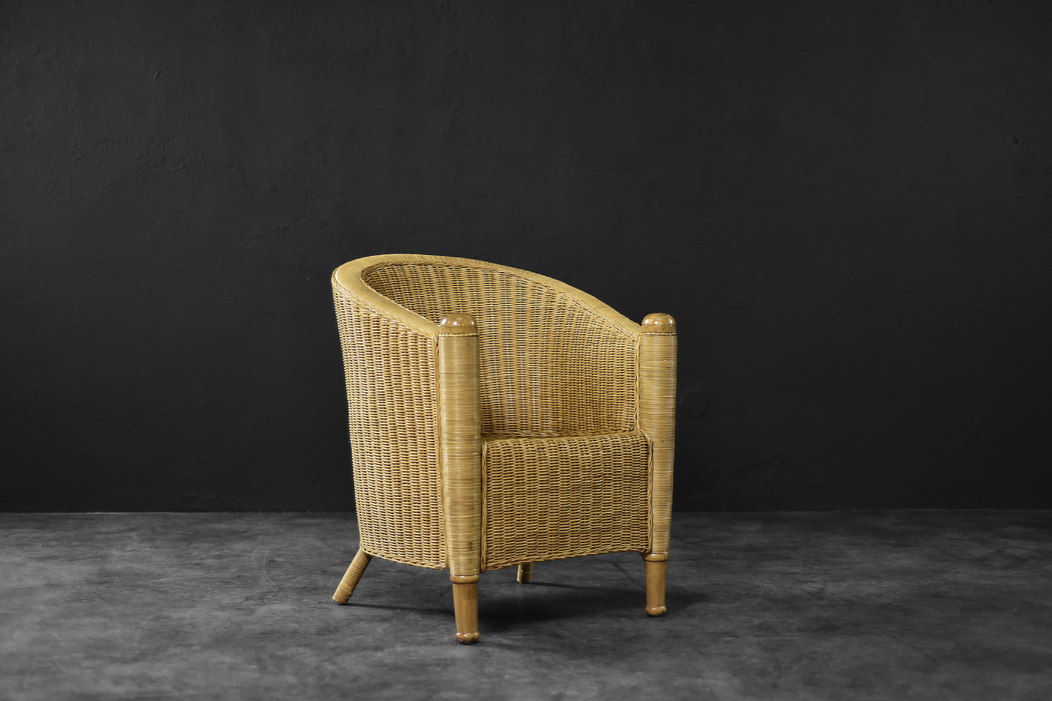 Fotel rattanowy Barrel Chair w stylu Boho, Włochy, lata 70