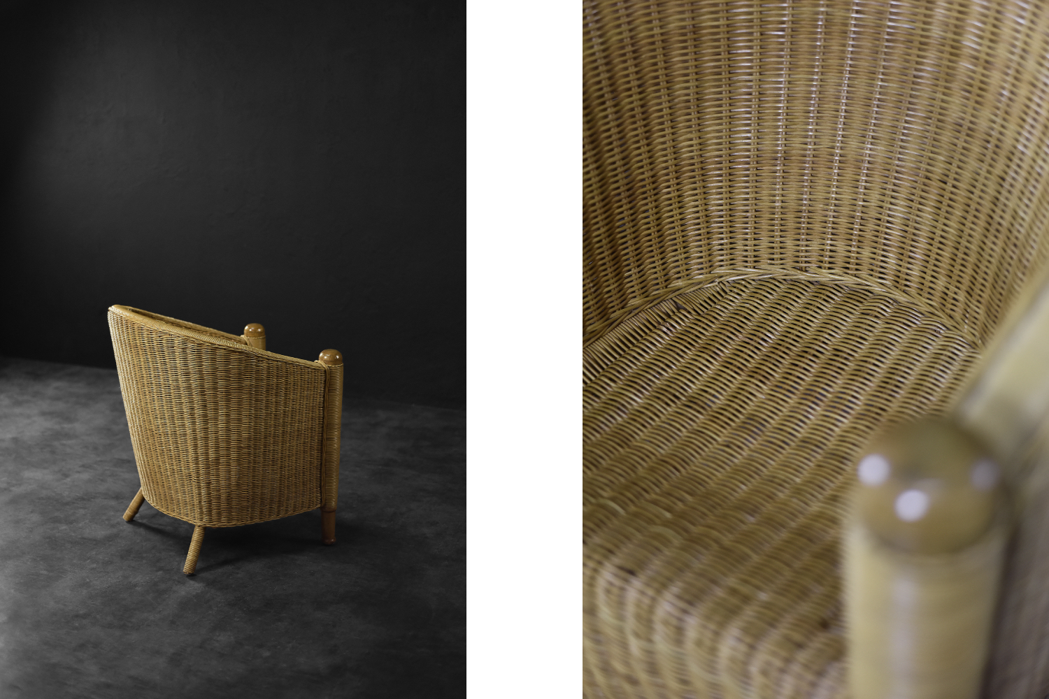 Fotel rattanowy Barrel Chair w stylu Boho, Włochy, lata 70